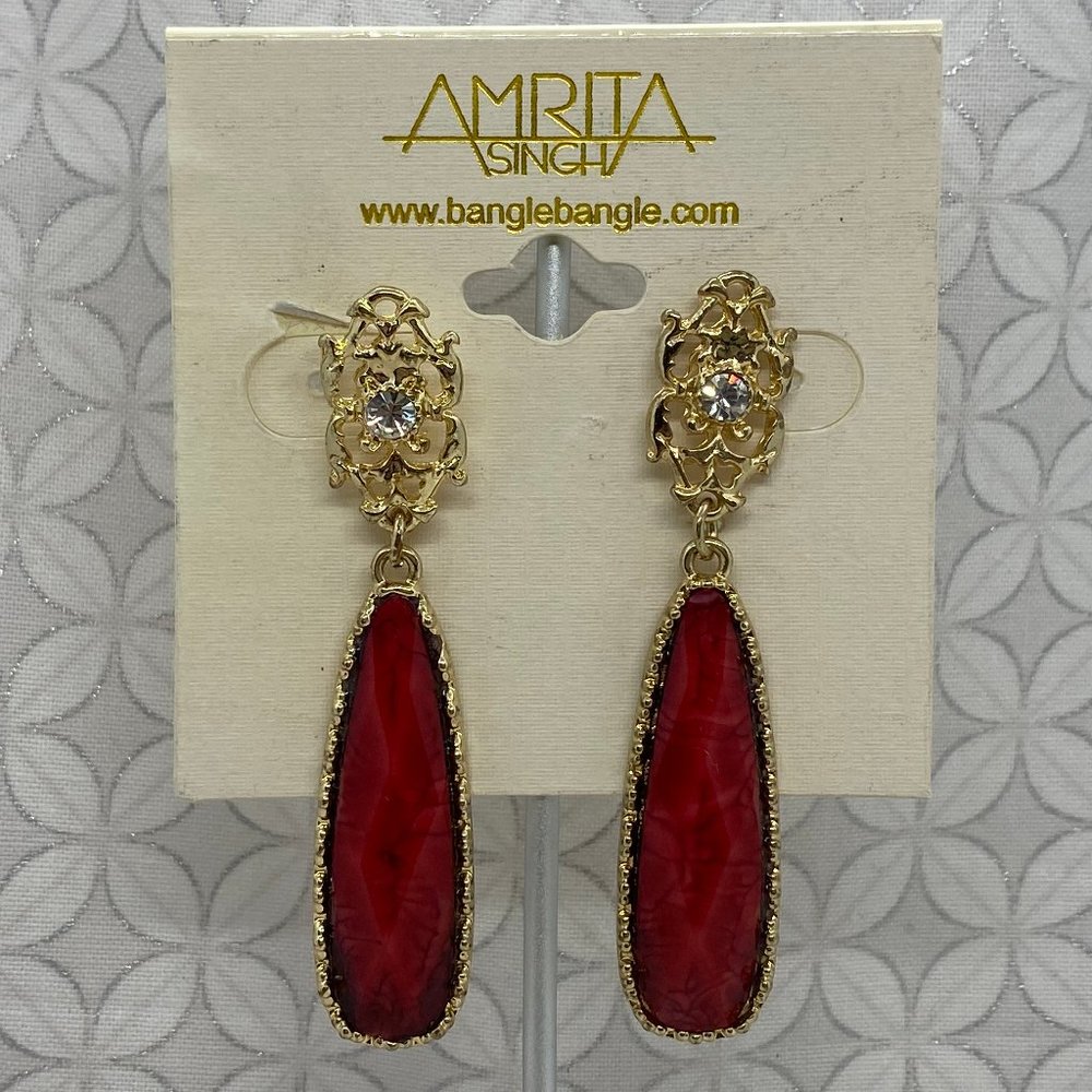 Amrita Singh red gold droplet statement earrings